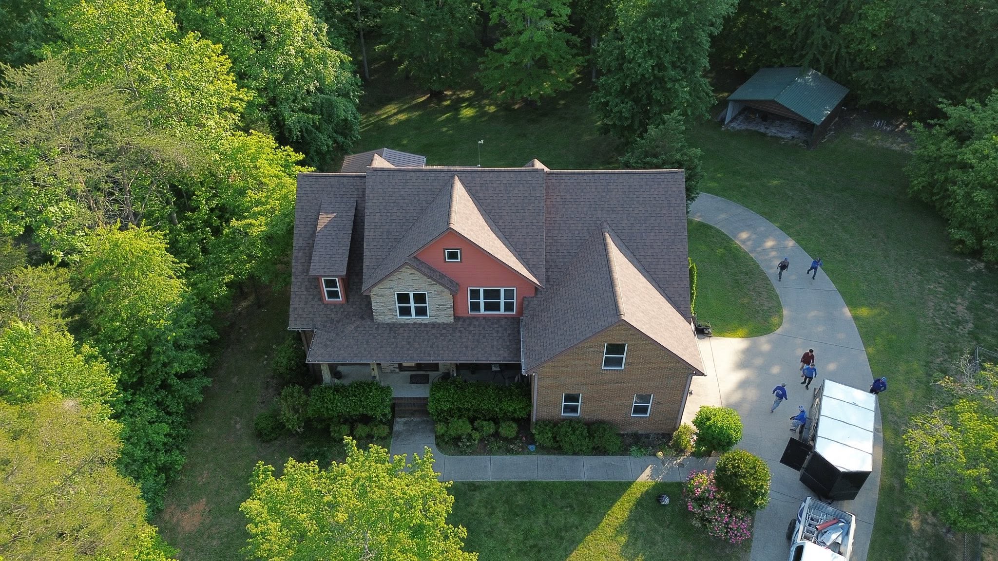 A red house with a new roof